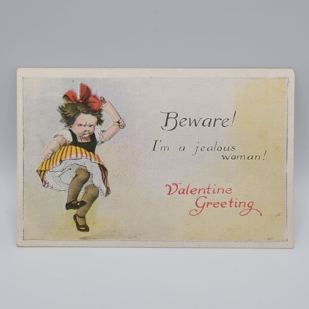Antique Valentine Postcard Jealous Woman‎ Design Series 238 Romantic Funny